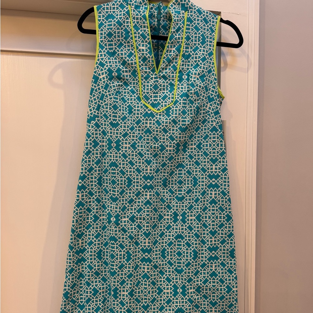 Eliza J Teal & White Patterned Shift Dress
